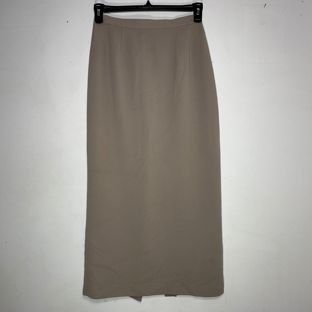 Maggy London Womens Taupe Tan Maxi Pencil Skirt Lined Back Vent Size 8